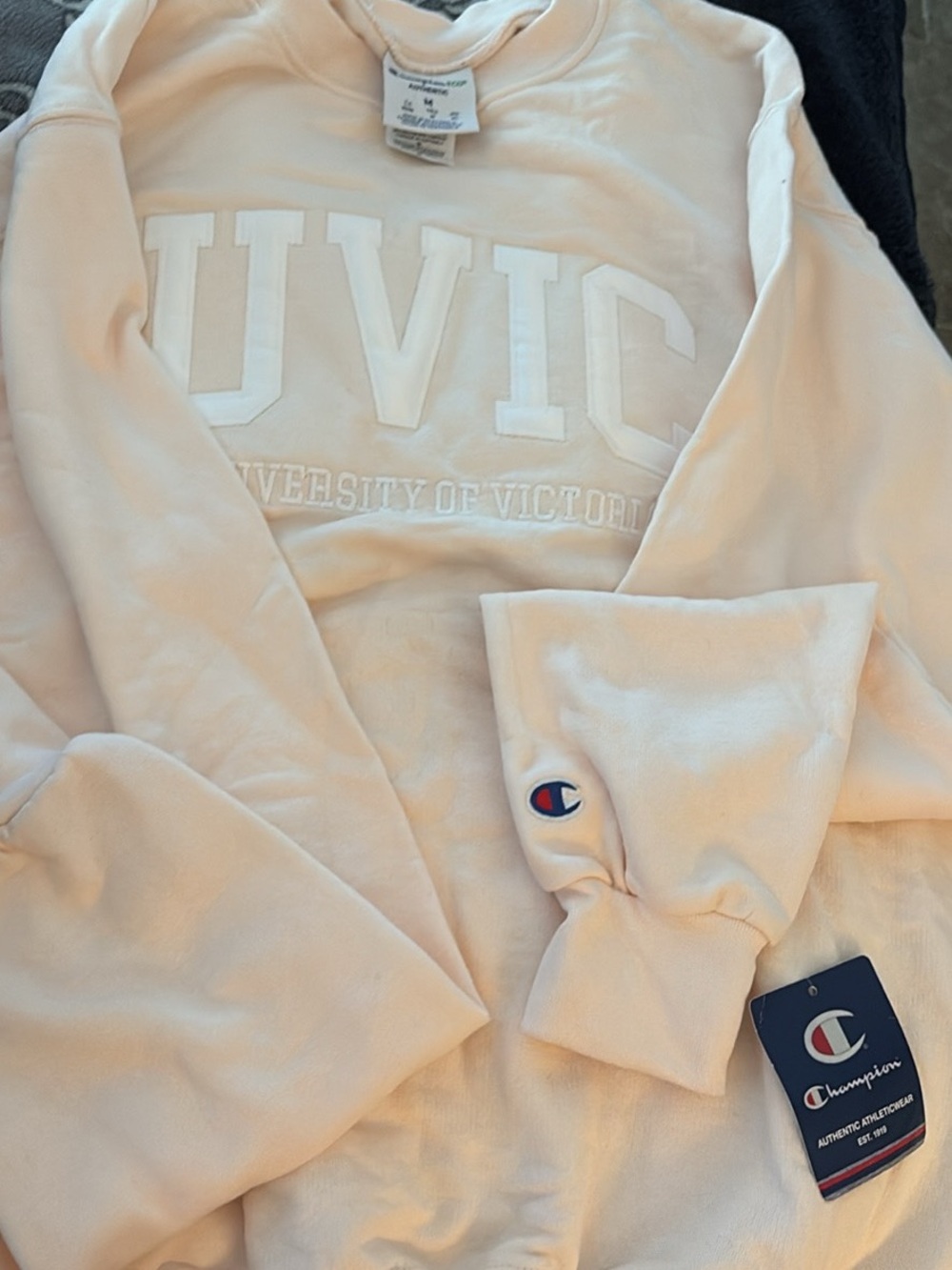 Champion Crewneck Sweatshirt in Soft Peach with White Appliqué
